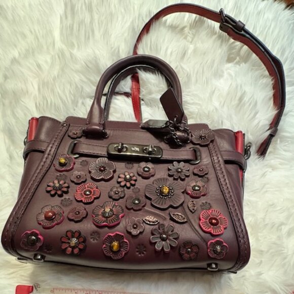Coach Swagger21 Willow Floral Glovetanned Leather Oxblood - Picture 1 of 3